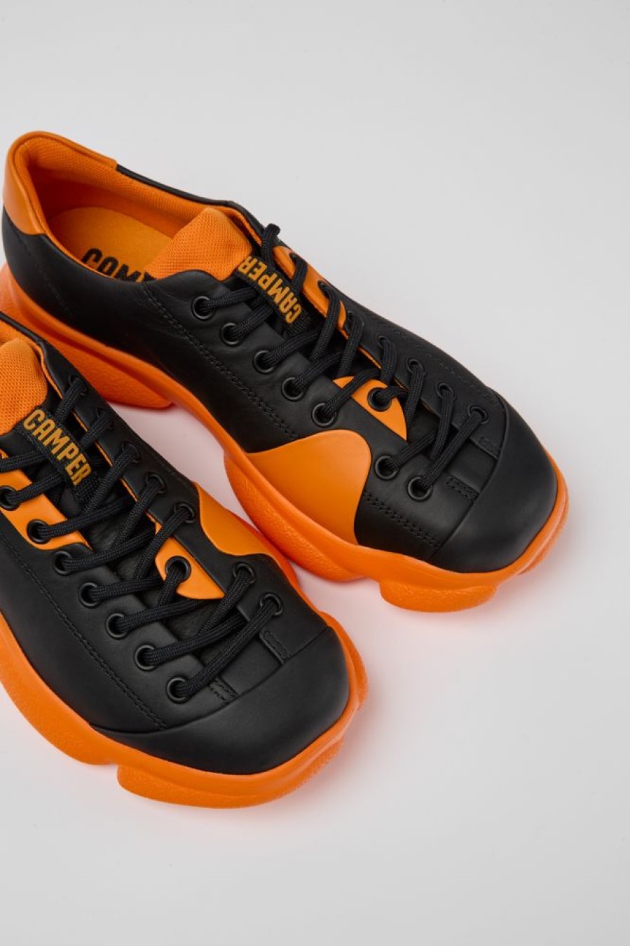 Women CamperLab Sneakers | Black And Orange Leather Shoes For Women