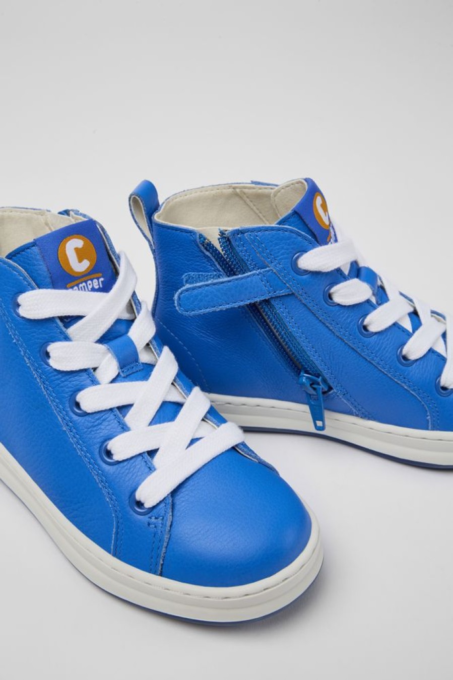 Kids CamperLab Sneakers | Blue Leather High-Top Sneakers For Kids