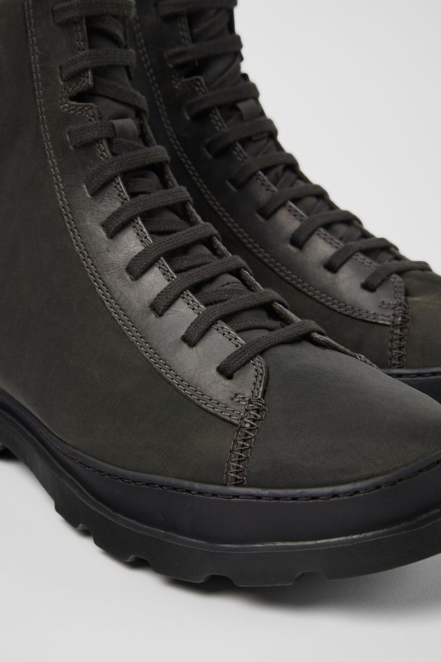 Men CamperLab Formal Shoes | Dark Gray Textile And Nubuck Ankle Boots For Men