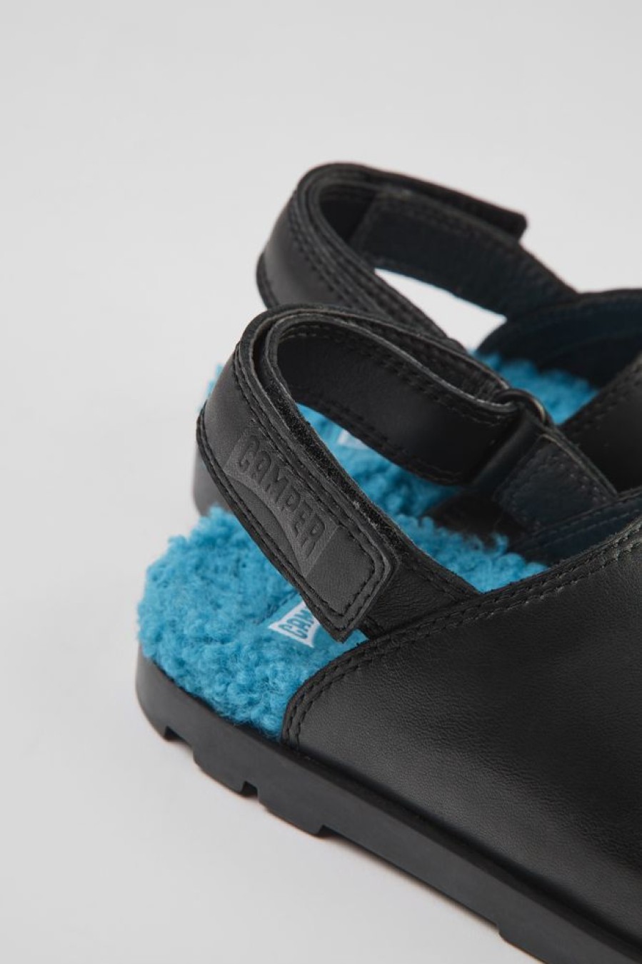 Kids CamperLab Hook And Loop | Black Leather Clogs For Kids