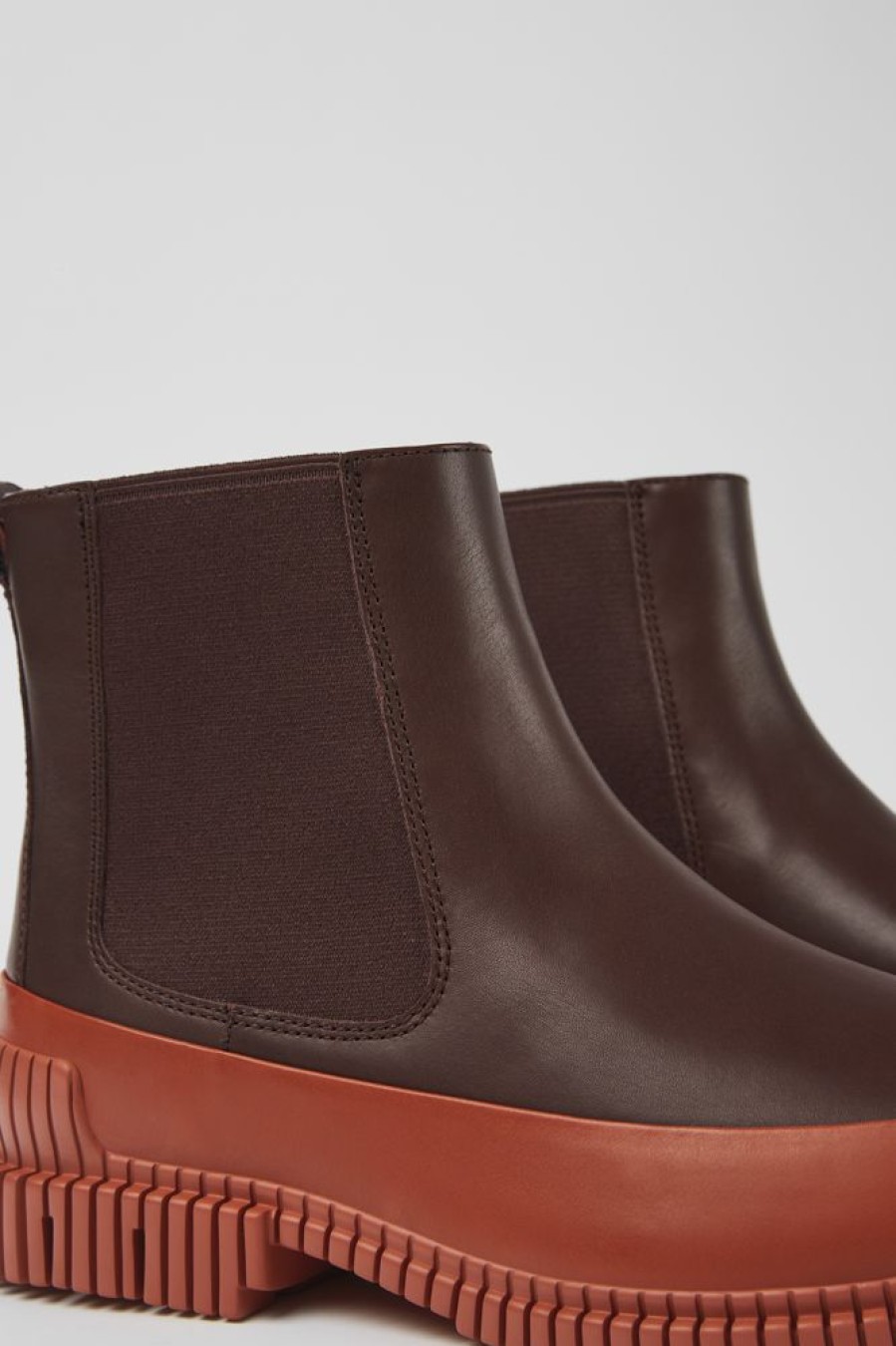 Men CamperLab Formal Shoes | Red And Brown Leather Chelsea Boots For Men