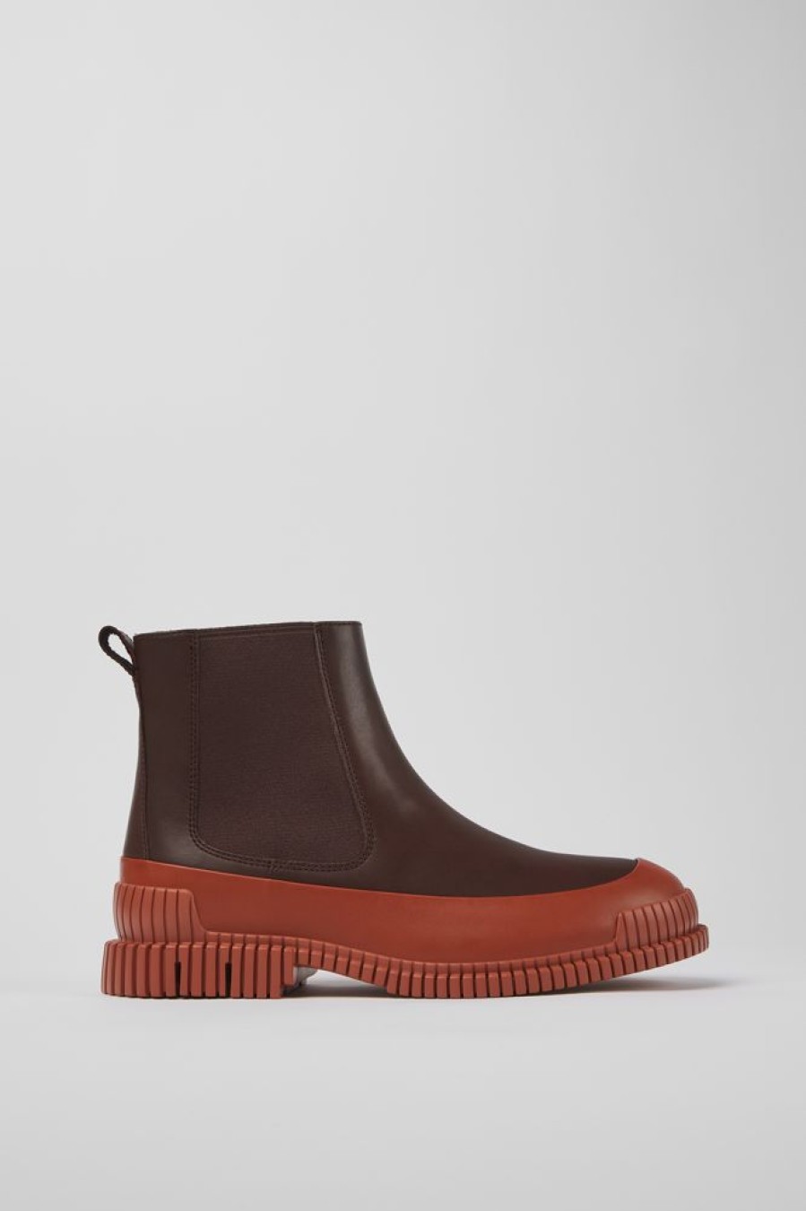 Men CamperLab Formal Shoes | Red And Brown Leather Chelsea Boots For Men