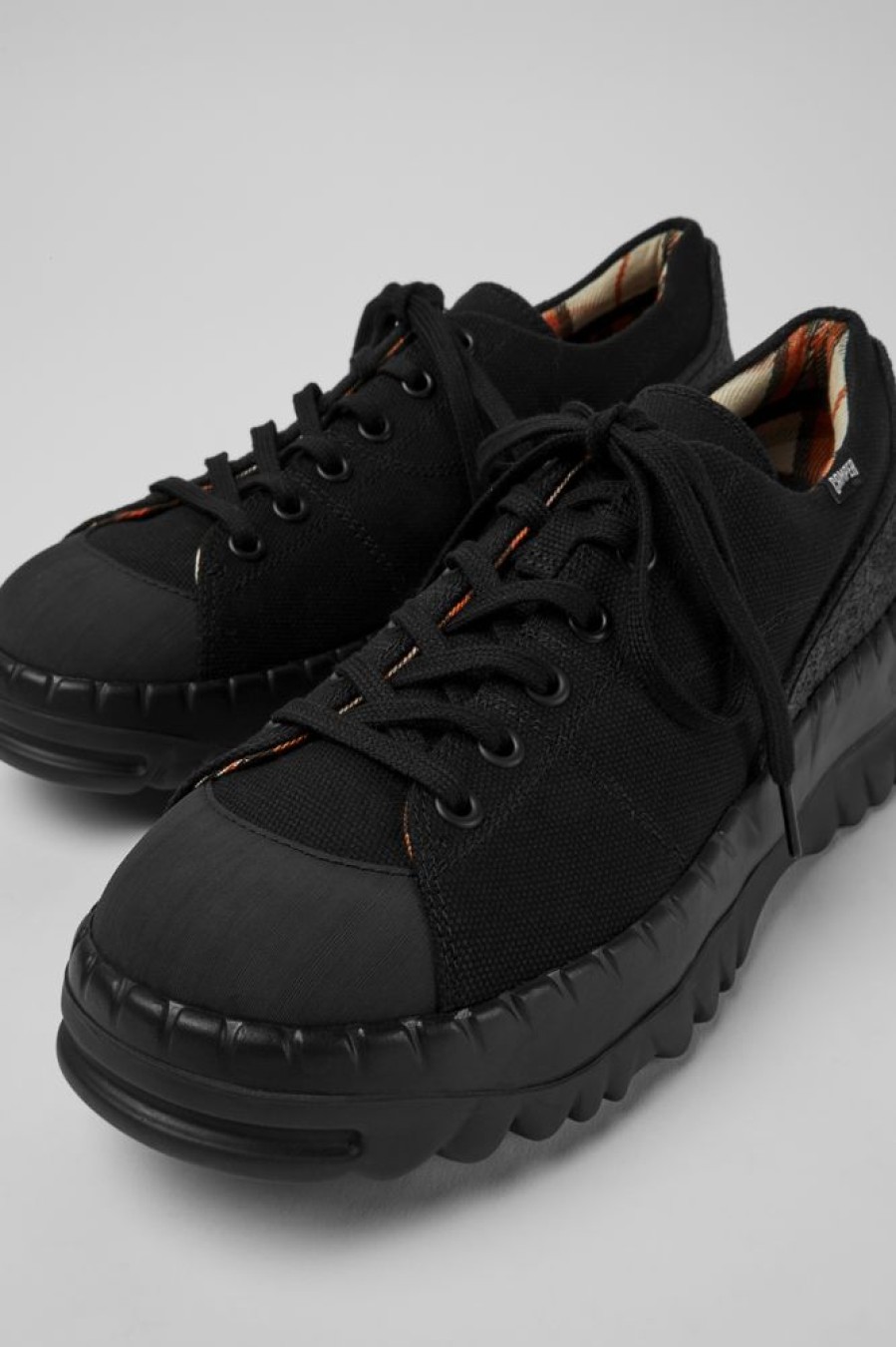 Men CamperLab Casual Shoes | Black Rubber And Bci Cotton Shoe