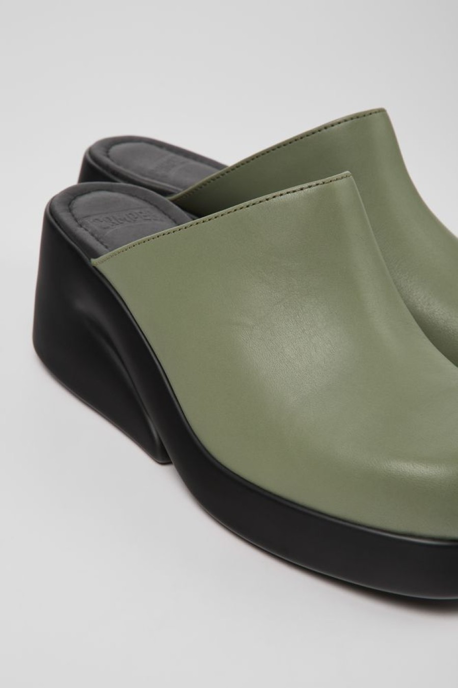 Women CamperLab Wedges | Green Leather Mules For Women