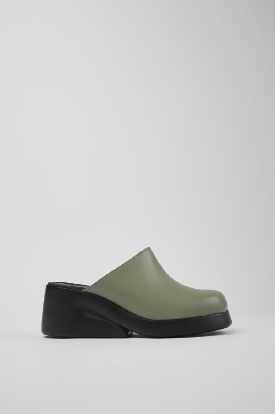 Women CamperLab Wedges | Green Leather Mules For Women