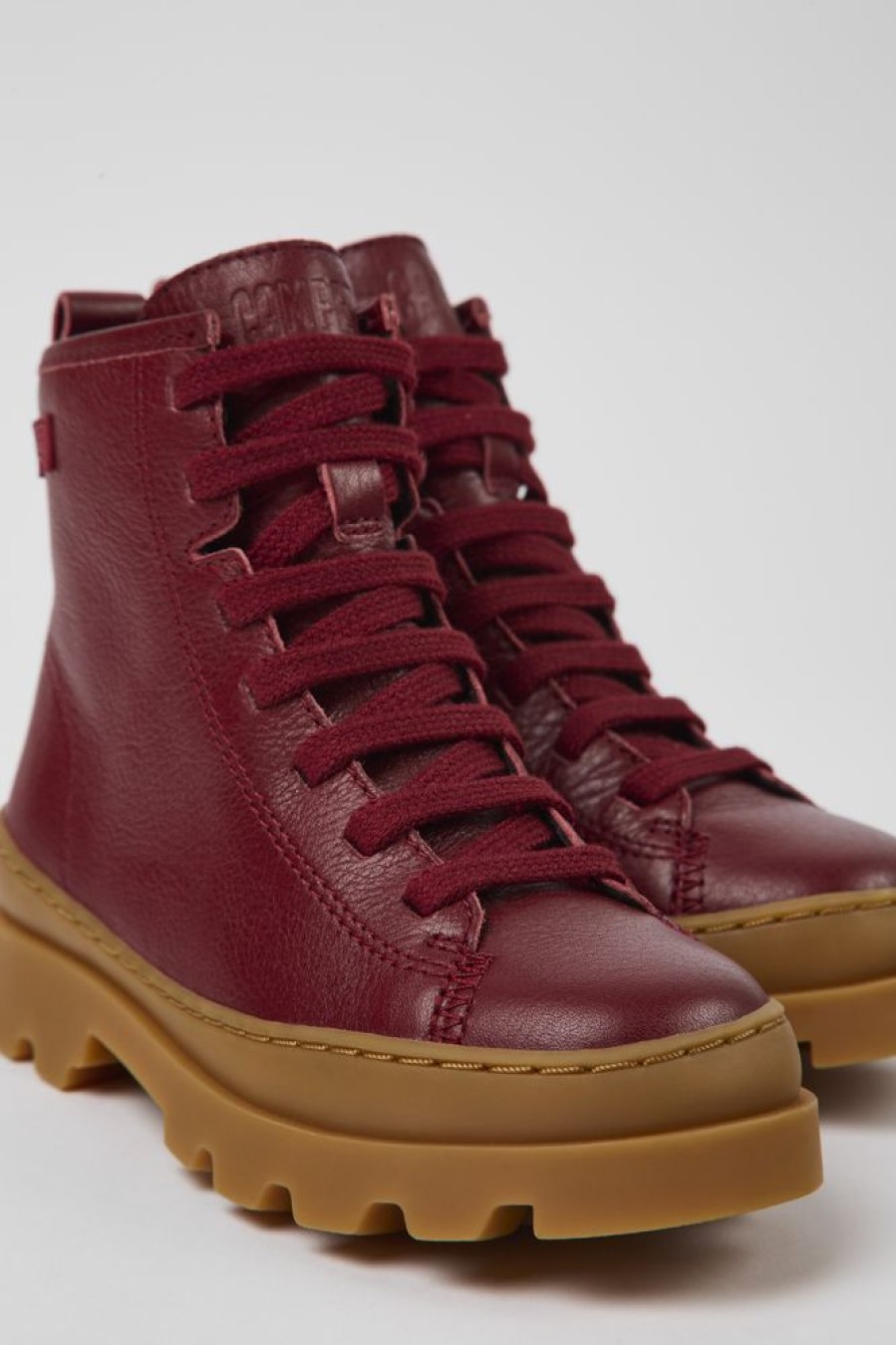 Kids CamperLab Boots | Burgundy Leather Lace-Up Boots