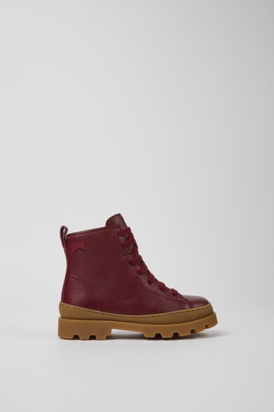 Kids CamperLab Boots | Burgundy Leather Lace-Up Boots