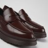 Women CamperLab Formal Shoes | Burgundy Leather Loafers For Women