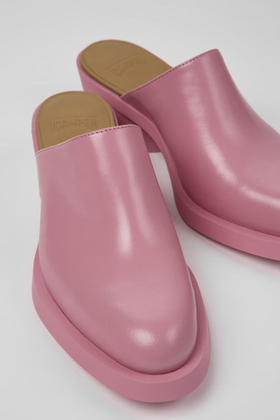 Women CamperLab Heels | Pink Leather Mules For Women