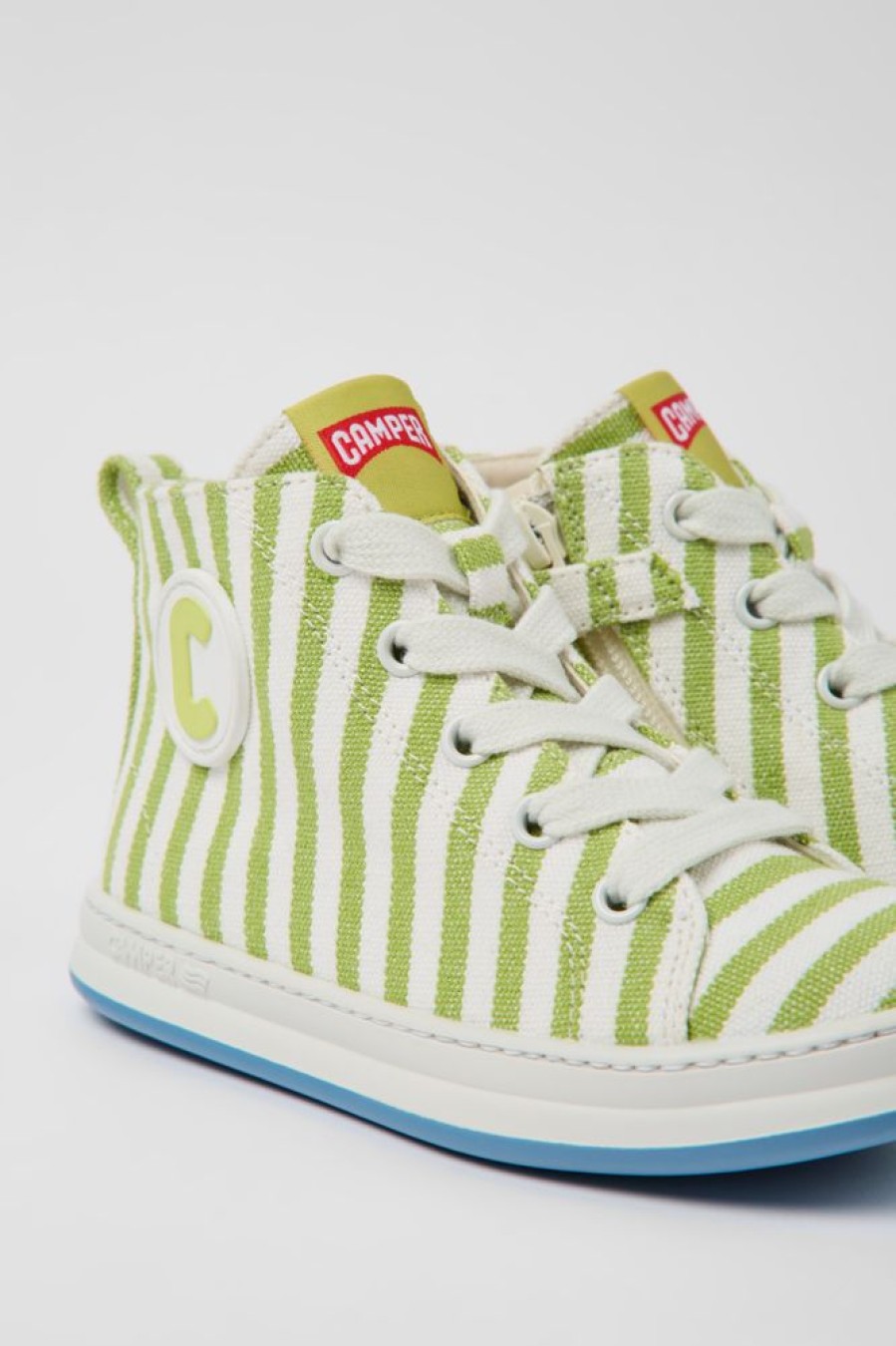 Kids CamperLab Sneakers | Green And White Textile Sneakers For Kids