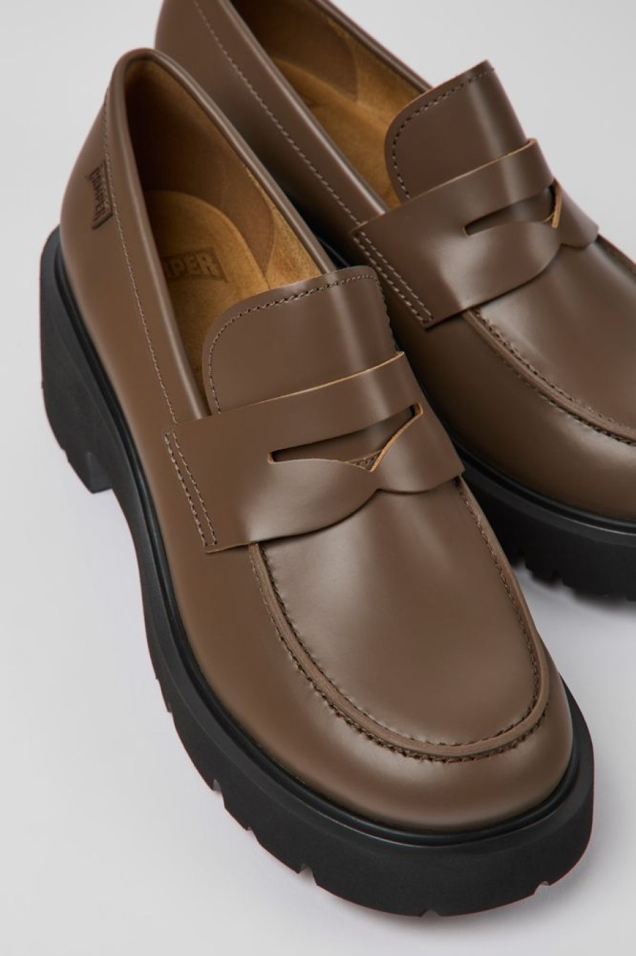 Women CamperLab Formal Shoes | Brown Leather Loafers For Women