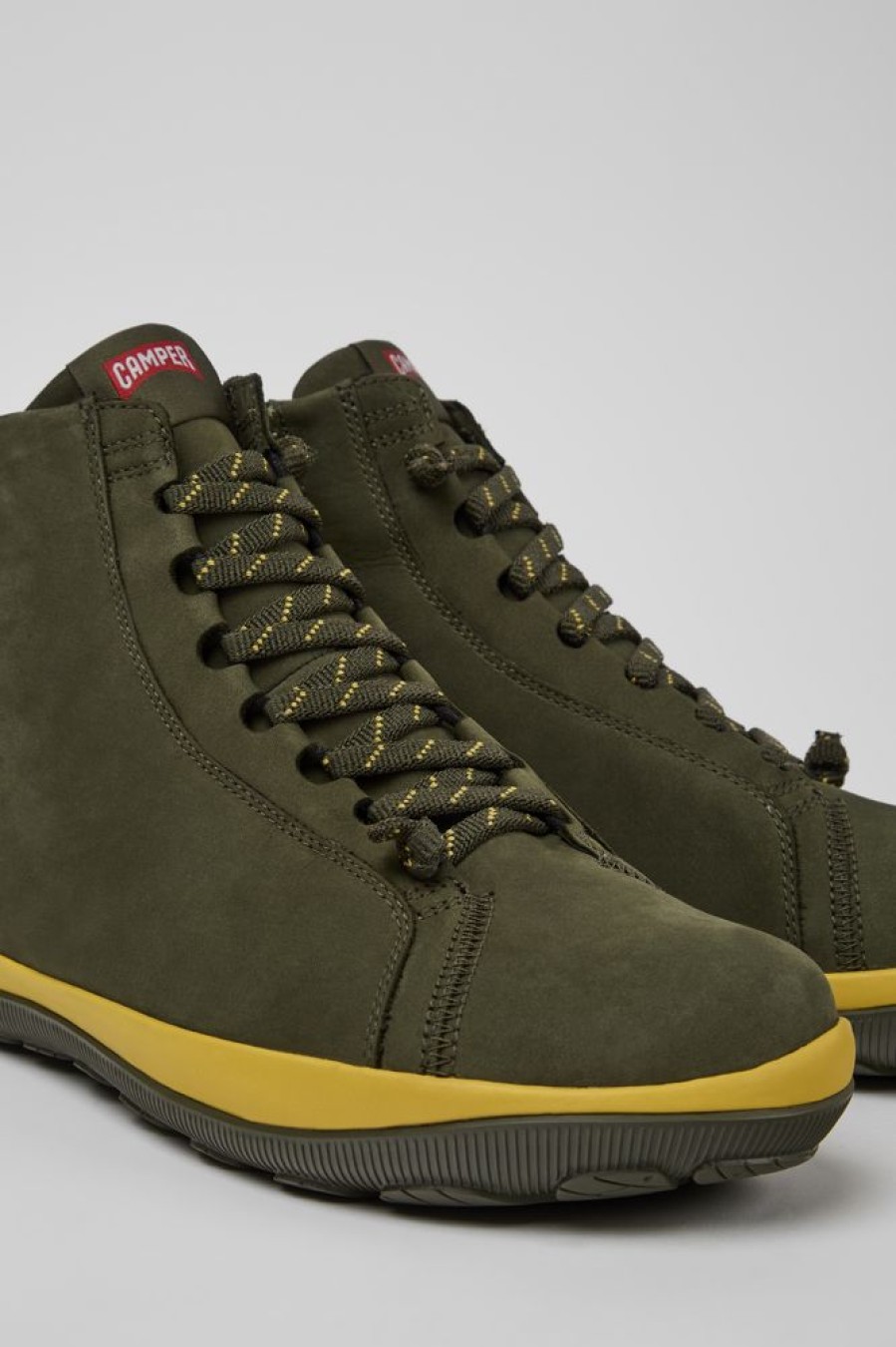 Men CamperLab Casual Shoes | Green Nubuck Ankle Boots For Men