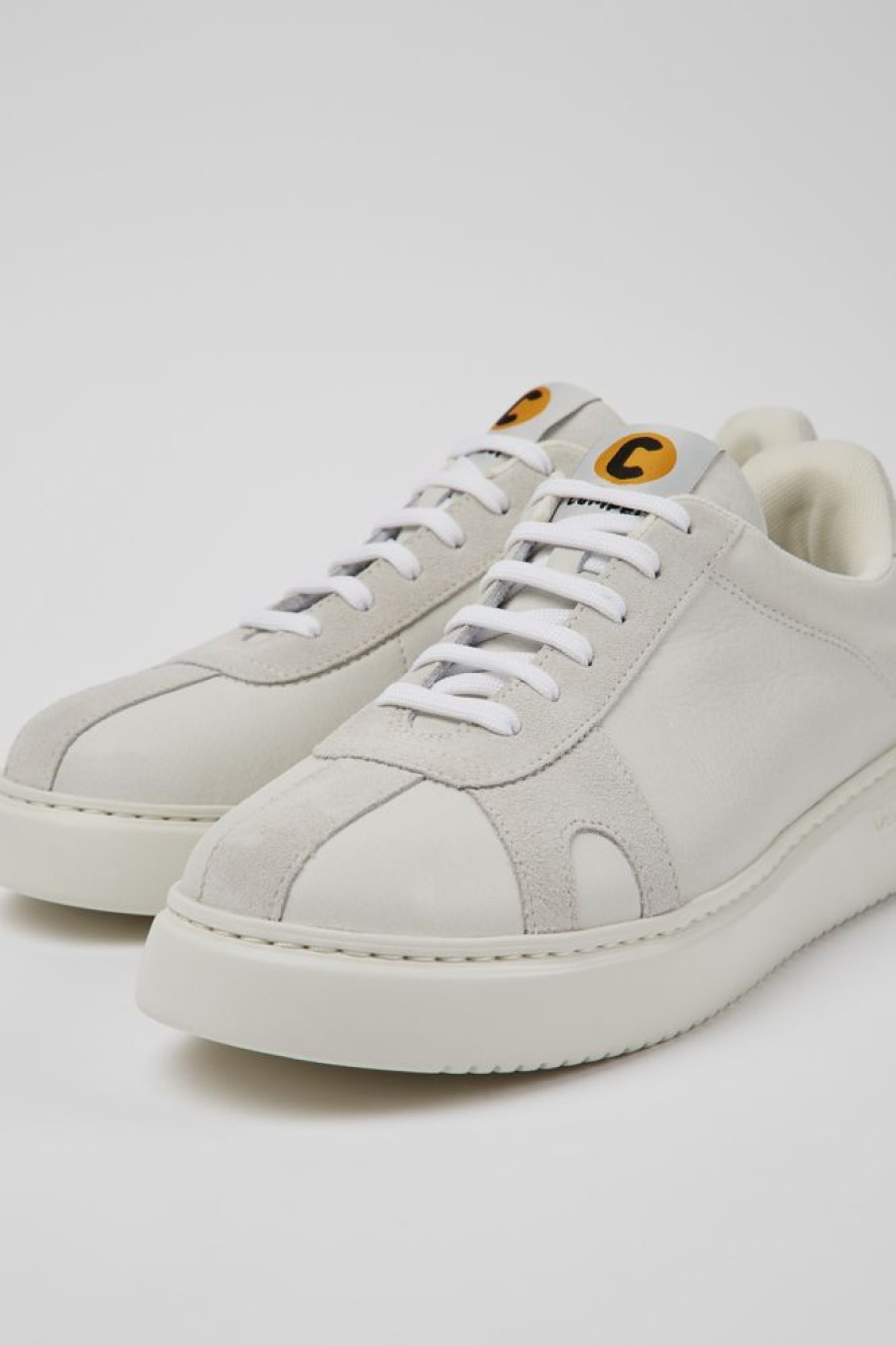 Men CamperLab Sneakers | White Non-Dyed Leather And Nubuck Sneakers For Men