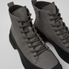 Women CamperLab Ankle Boots | Gray And Black Leather Lace-Up Boots For Women