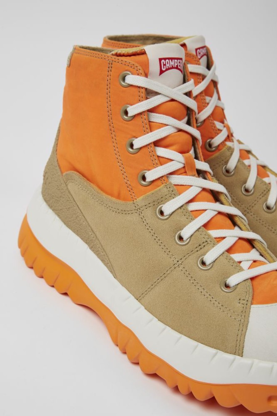 Men CamperLab Casual Shoes | Orange And Beige Ankle Boots For Men