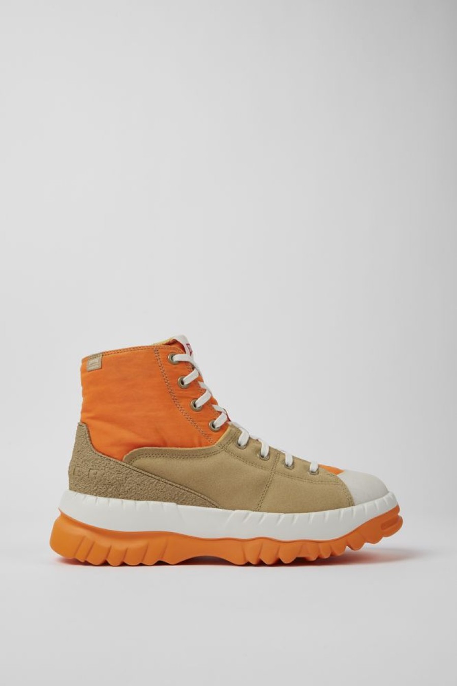 Men CamperLab Casual Shoes | Orange And Beige Ankle Boots For Men