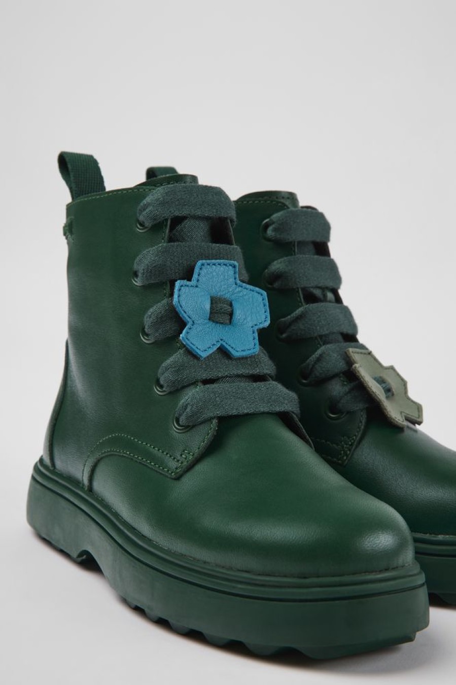 Kids CamperLab Boots | Green Leather Ankle Boots For Kids