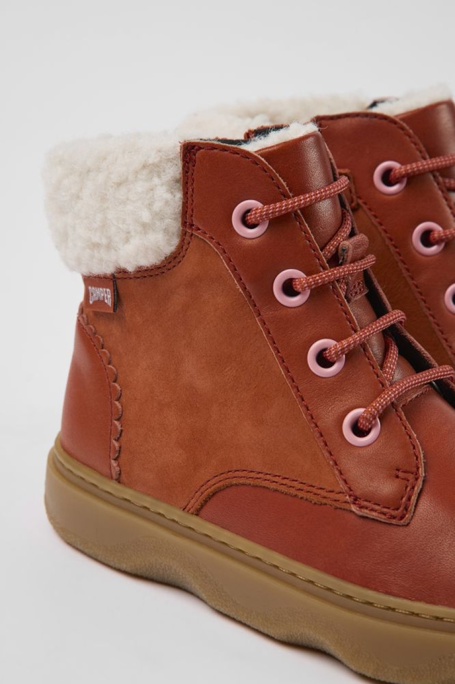 Kids CamperLab Boots | Red Leather And Nubuck Ankle Boots For Kids