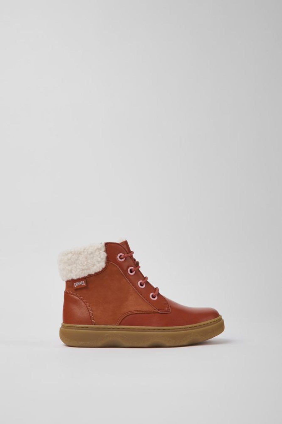 Kids CamperLab Boots | Red Leather And Nubuck Ankle Boots For Kids