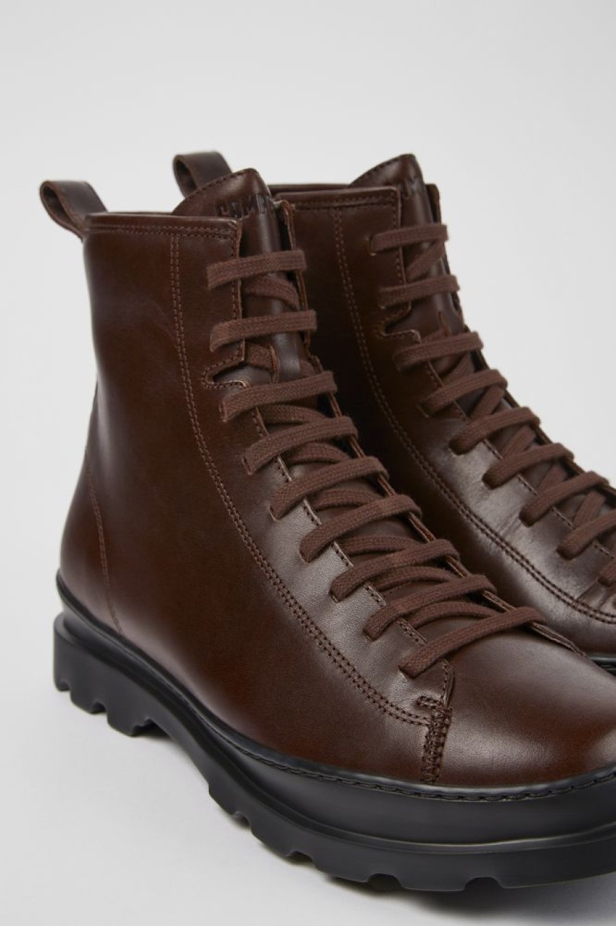 Men CamperLab Ankle Boots | Burgundy Medium Lace Boot For Men