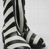 Women CamperLab Ankle Boots | Black And White Striped Leather Boots For Women