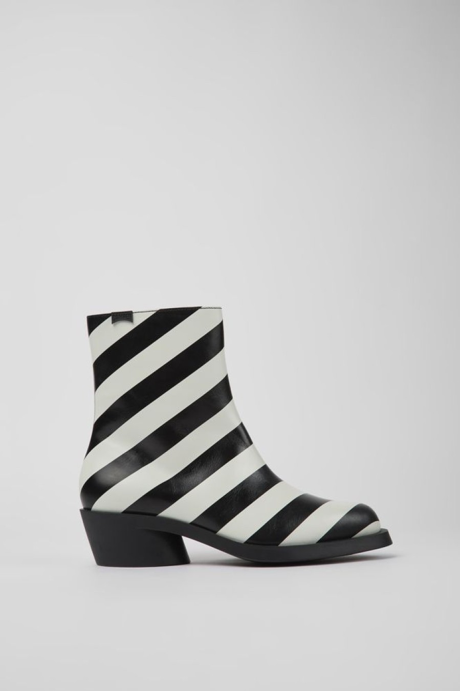 Women CamperLab Ankle Boots | Black And White Striped Leather Boots For Women