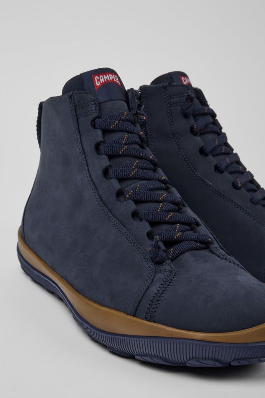 Men CamperLab Casual Shoes | Blue Nubuck Ankle Boots For Men