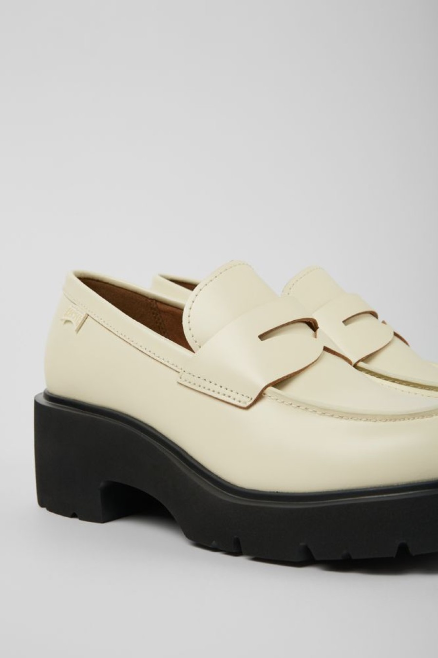 Women CamperLab Formal Shoes | White Leather Loafers For Women