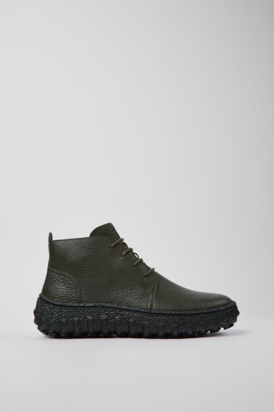 Men CamperLab Casual Shoes | Green-Gray Leather Ankle Boots For Men