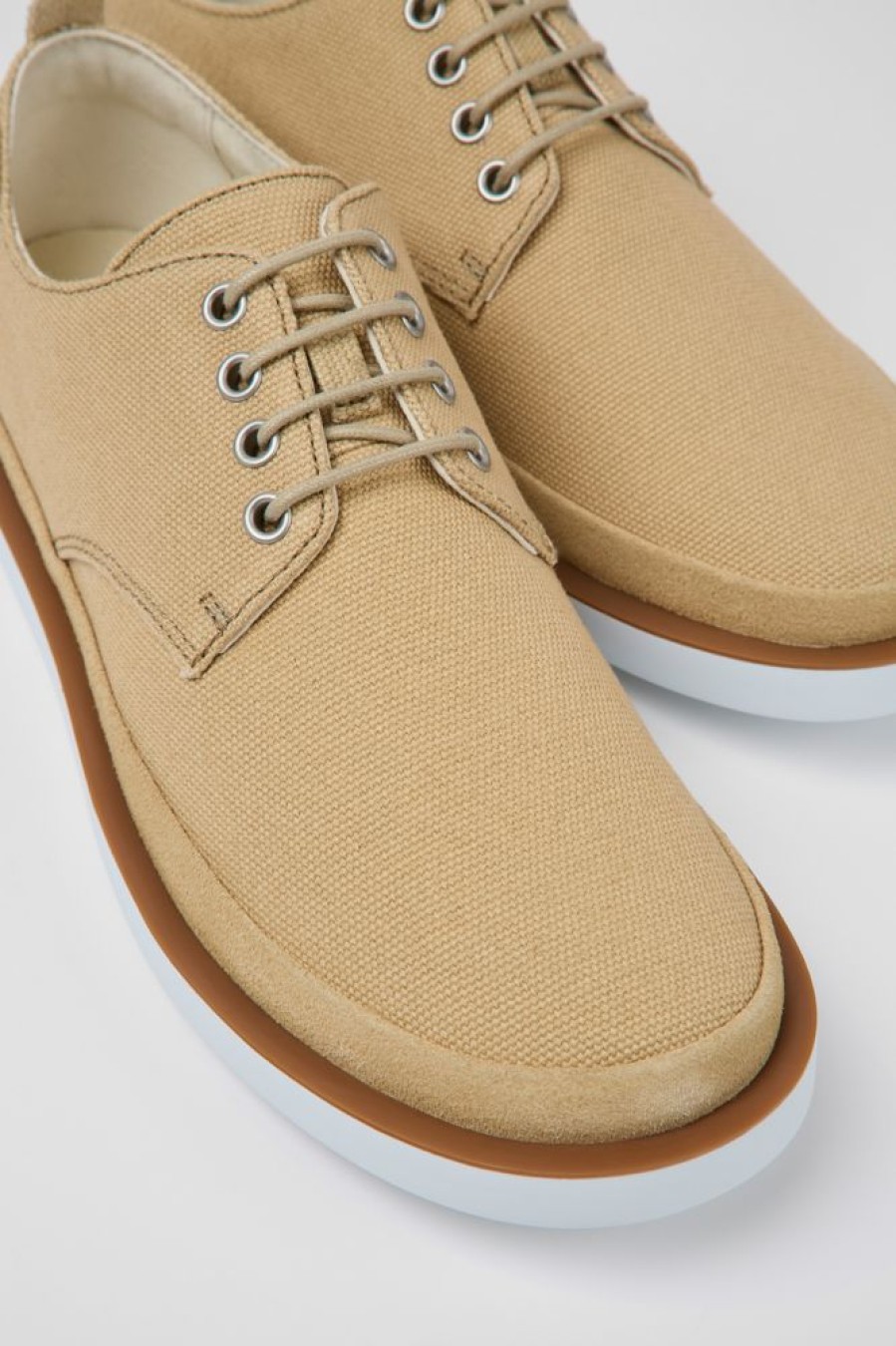 Men CamperLab Casual Shoes | Beige Textile And Nubuck Shoes For Men