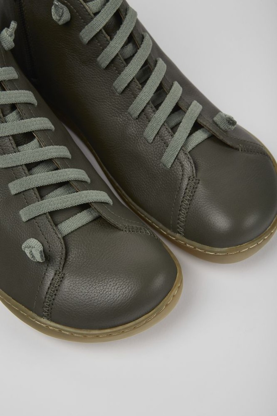 Men CamperLab Casual Shoes | Green-Gray Leather Ankle Boots For Men