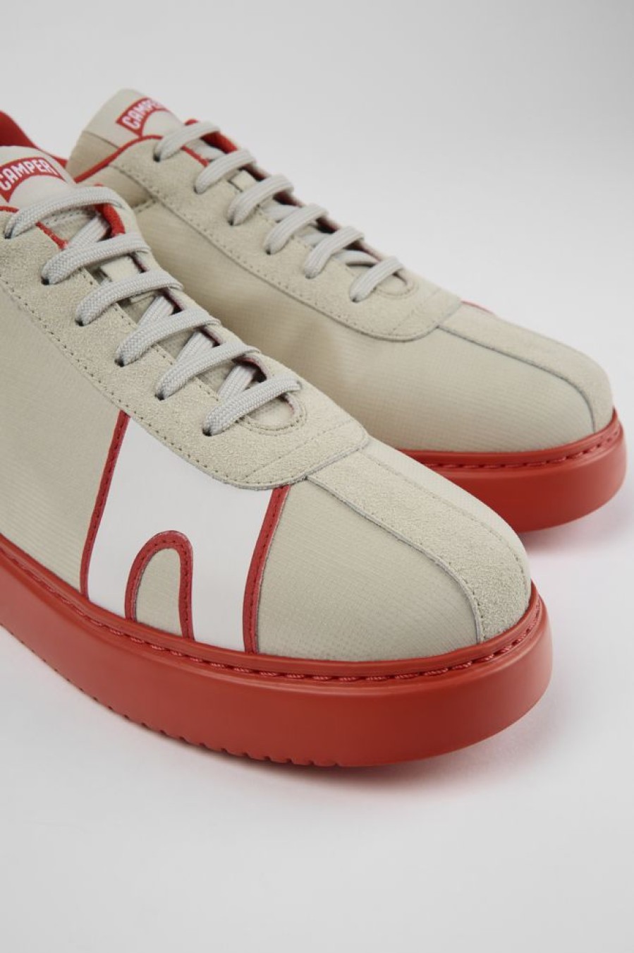 Men CamperLab Sneakers | Gray And Red Textile And Nubuck Sneakers For Men