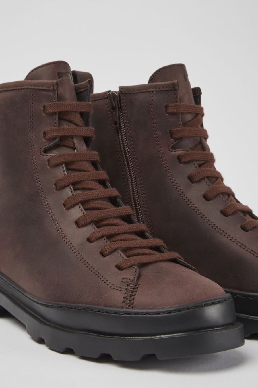 Women CamperLab Ankle Boots | Brown Nubuck Lace-Up Boots