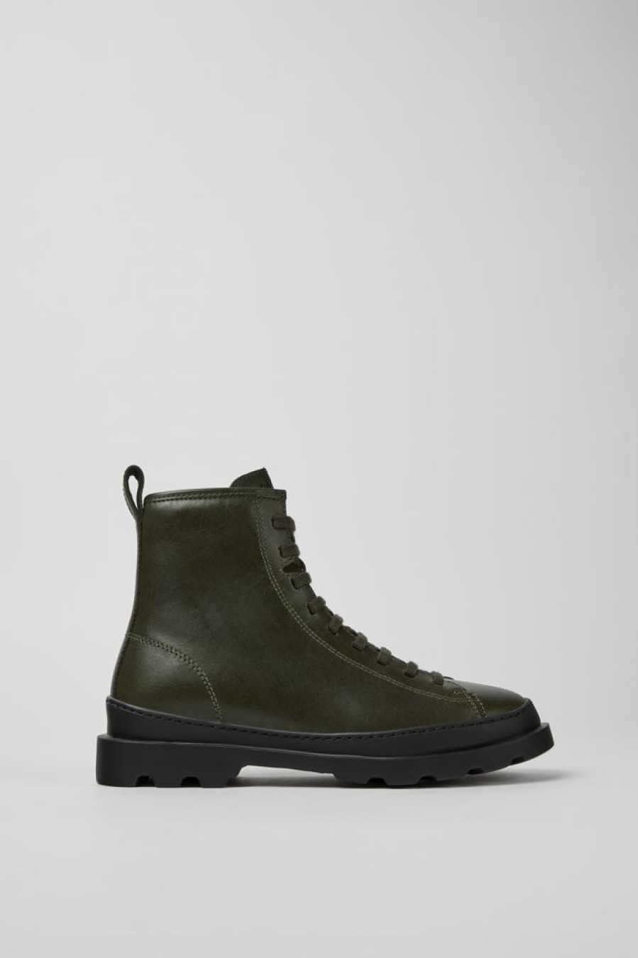 Women CamperLab Ankle Boots | Dark Green Leather Ankle Boots For Women