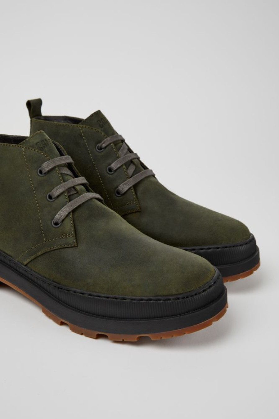 Men CamperLab Formal Shoes | Dark Green Nubuck Ankle Boots For Men