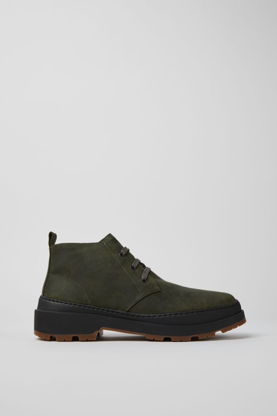 Men CamperLab Formal Shoes | Dark Green Nubuck Ankle Boots For Men