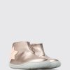 Kids CamperLab Boots | Beige Metallic Zip Ankle Boot For Girls