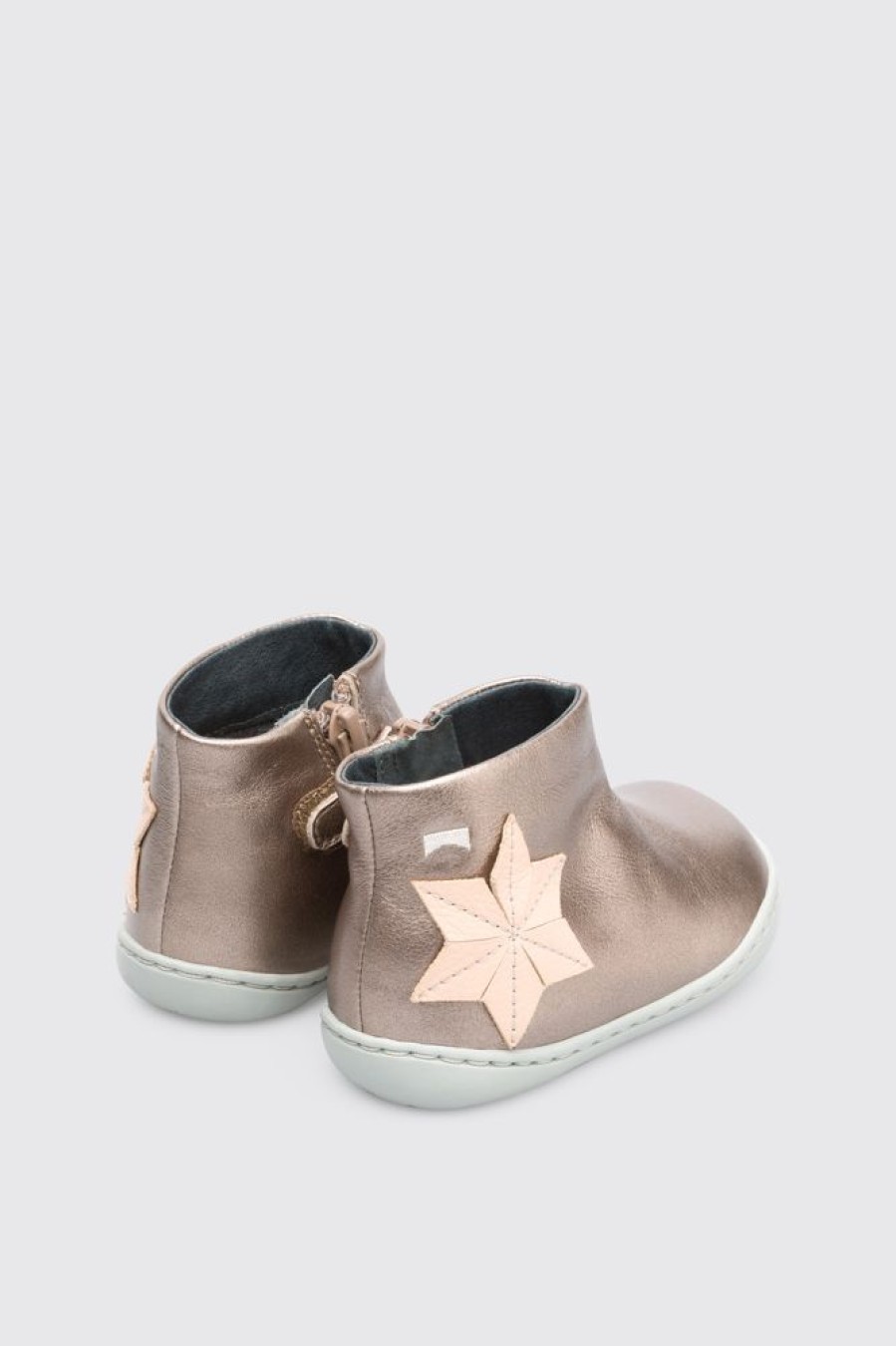 Kids CamperLab Boots | Beige Metallic Zip Ankle Boot For Girls