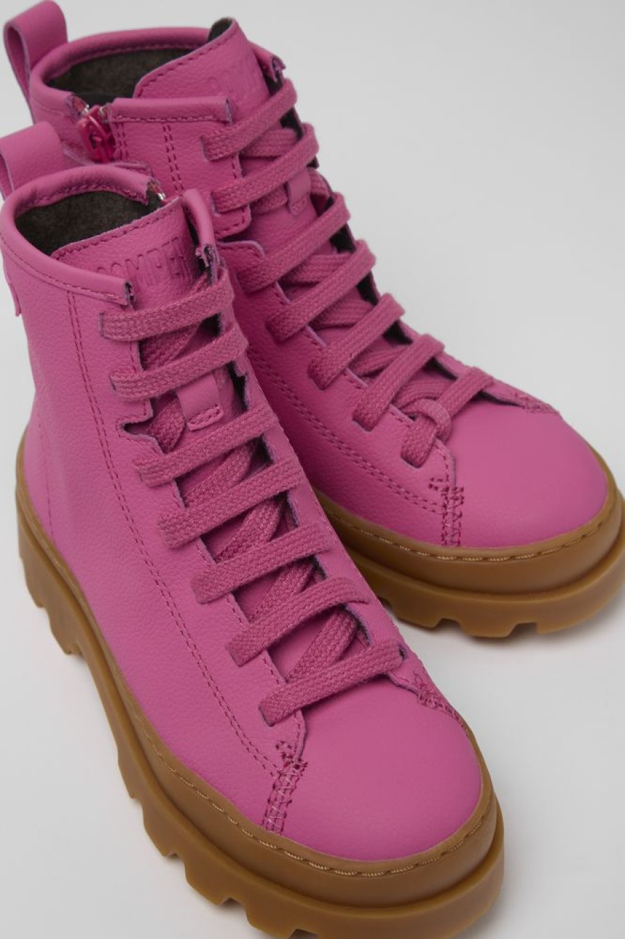 Kids CamperLab Boots | Pink Leather Lace-Up Boots