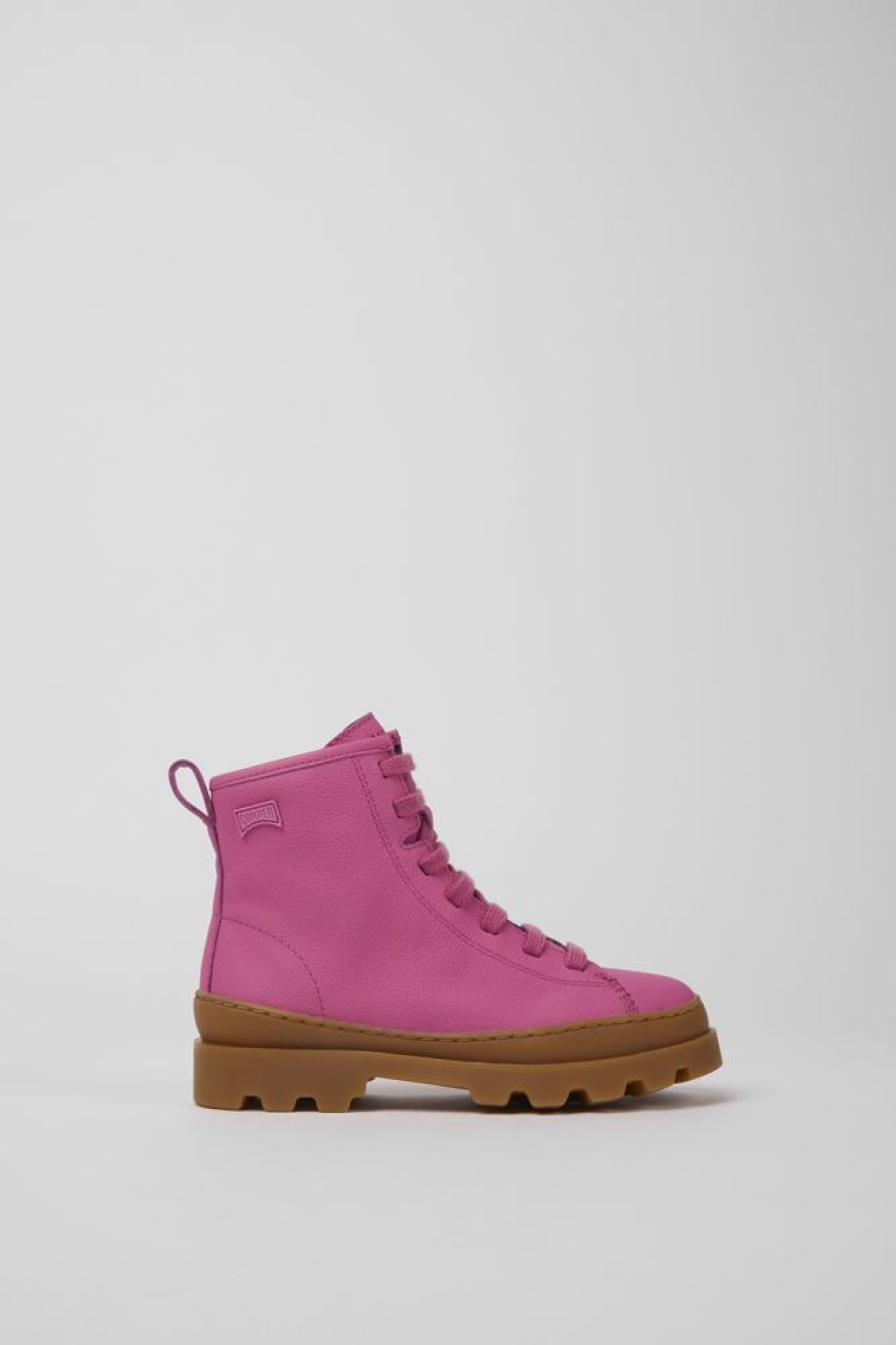 Kids CamperLab Boots | Pink Leather Lace-Up Boots