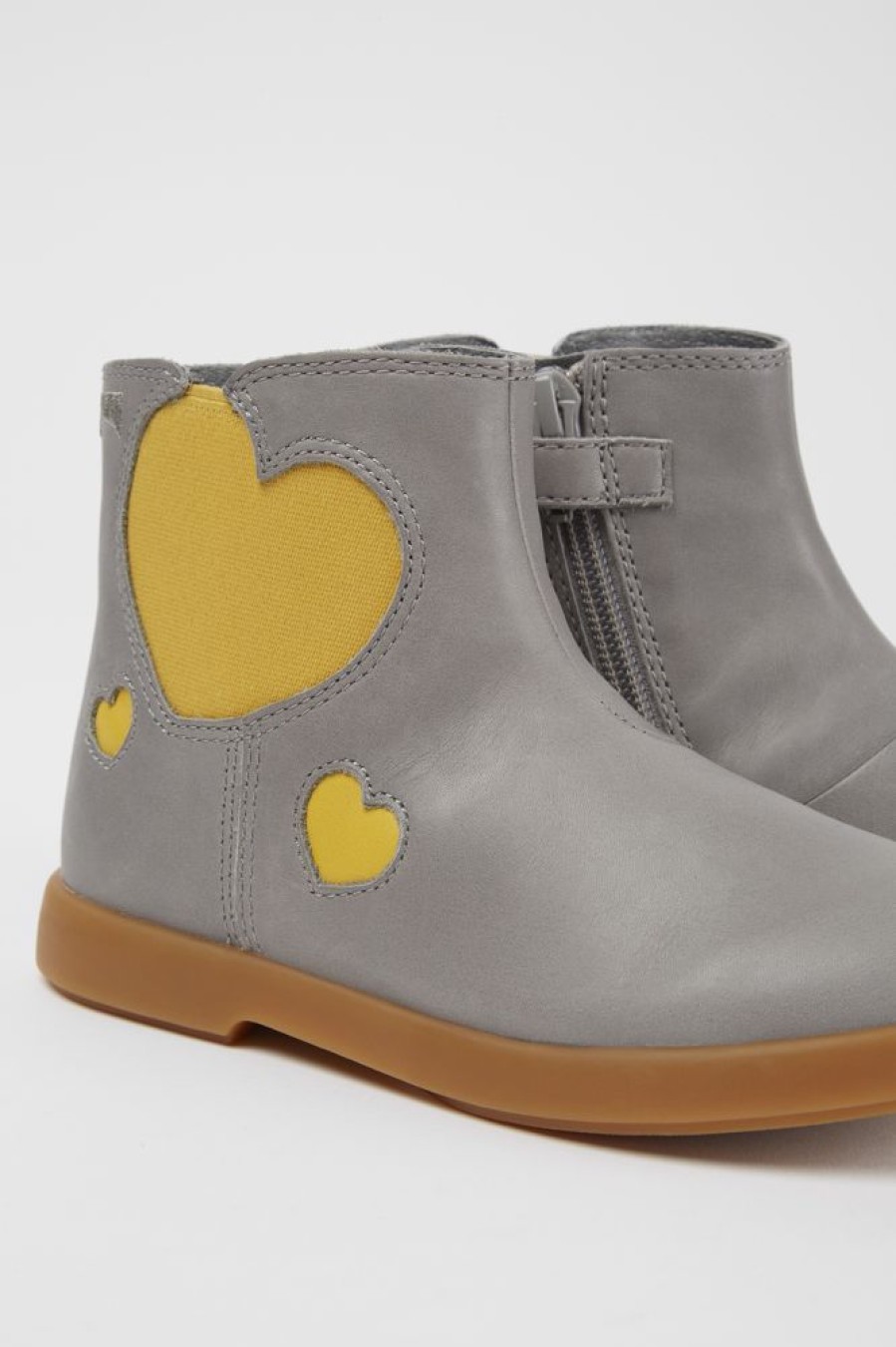 Kids CamperLab Boots | Gray Leather Ankle Boots