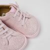 Kids CamperLab Hook And Loop | Pink Nubuck Shoes With Glitter Effect For Girls