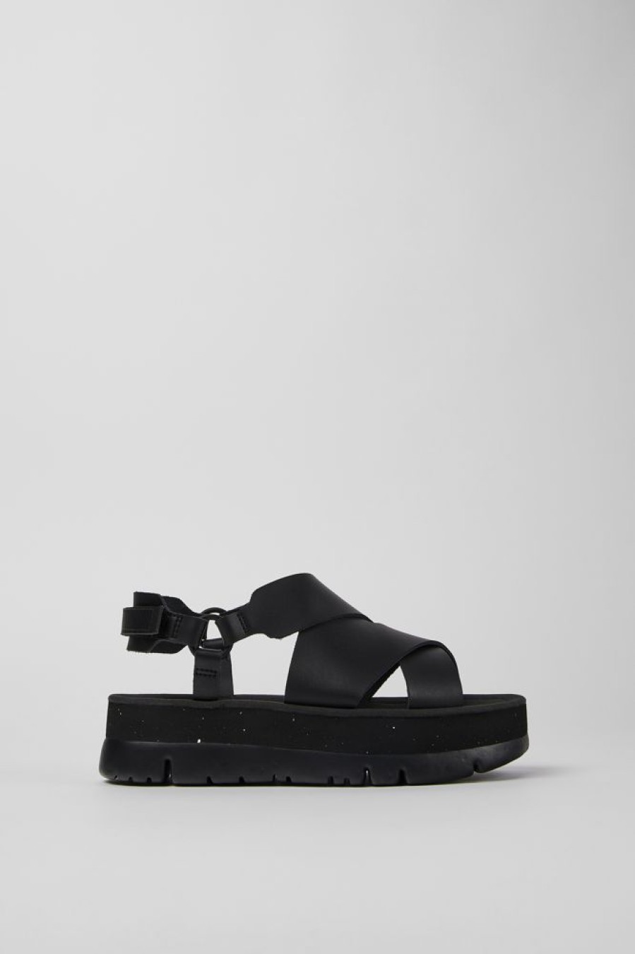 Women CamperLab Wedges | Black Leather Sandals For Women