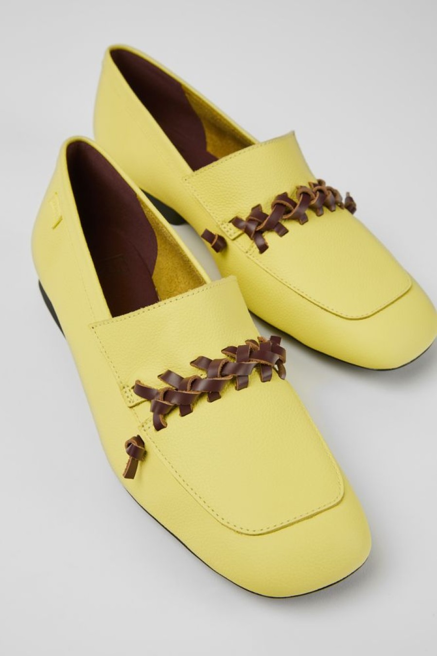 Women CamperLab Formal Shoes | Yellow And Brown Leather Loafers For Women