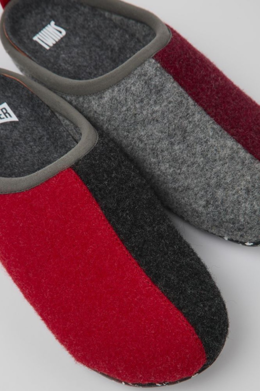 Women CamperLab Slippers | Gray, Red, And Burgundy Wool Slippers For Women