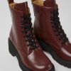 Women CamperLab Ankle Boots | Burgundy Lace-Up Boots For Women