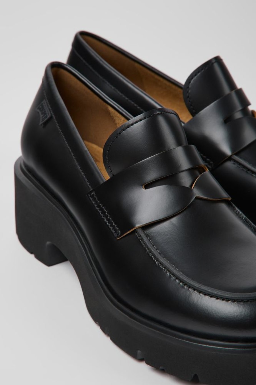 Women CamperLab Formal Shoes | Black Leather Loafers For Women