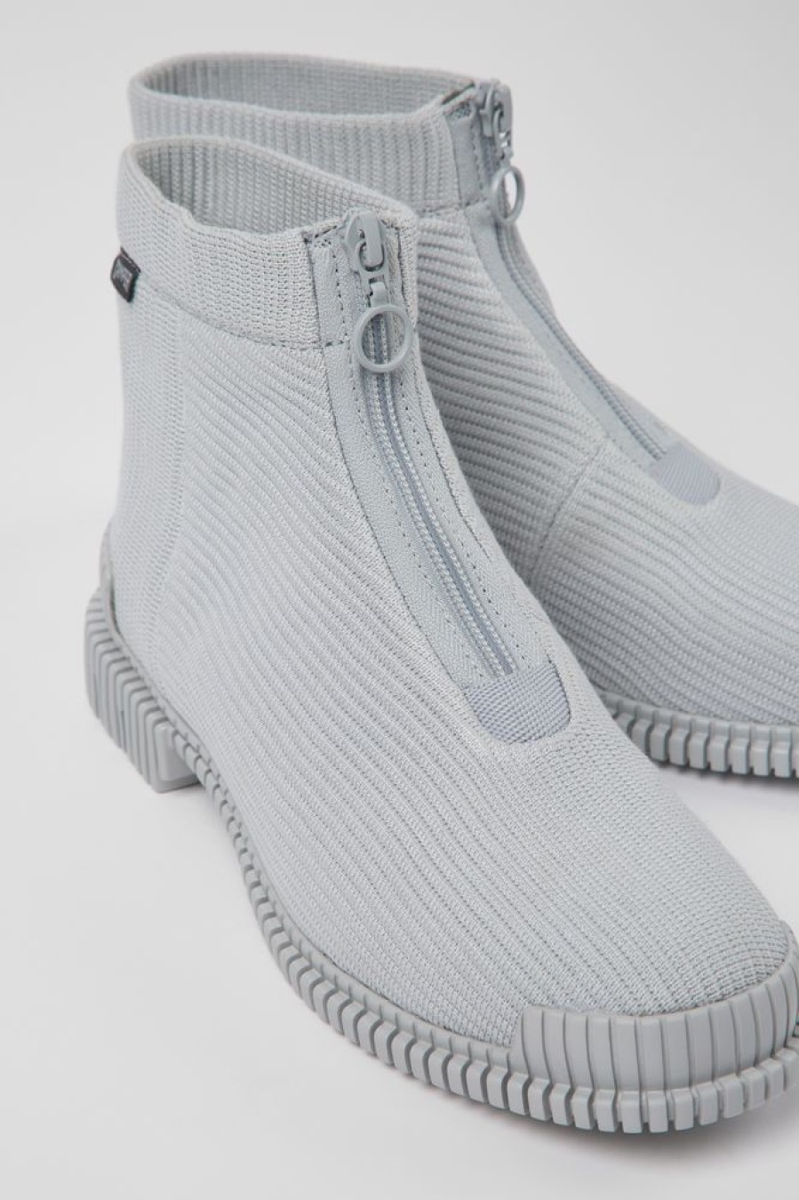 Women CamperLab Ankle Boots | Gray Textile Zip Bootie For Women