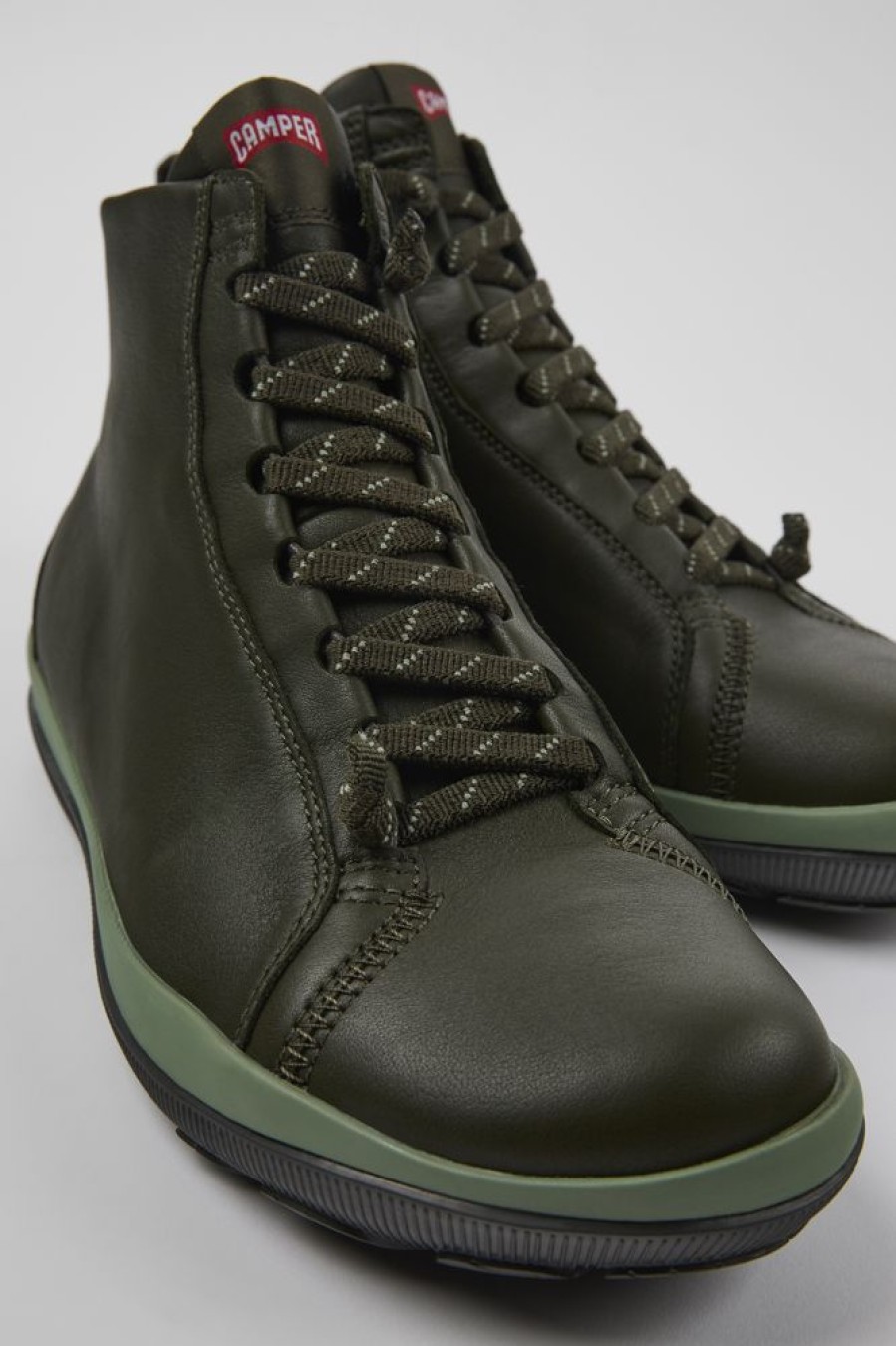 Men CamperLab Casual Shoes | Green Leather Ankle Boots For Men