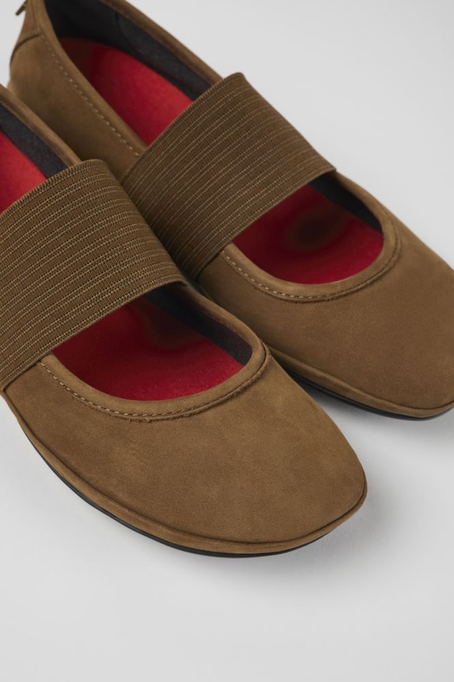 Women CamperLab Flat Shoes | Brown Nubuck Ballerinas For Women